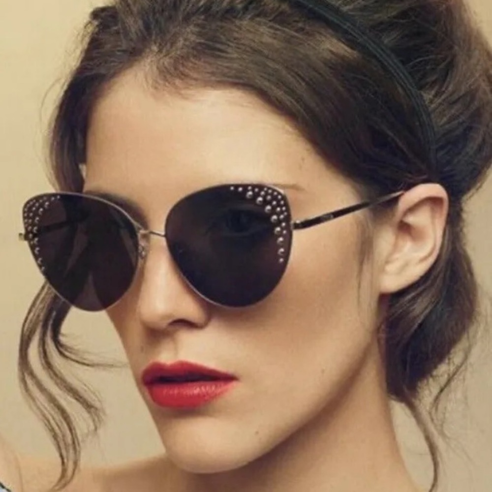 NEW Furla Cat Eye Brown Silver Studded Sunglasses
